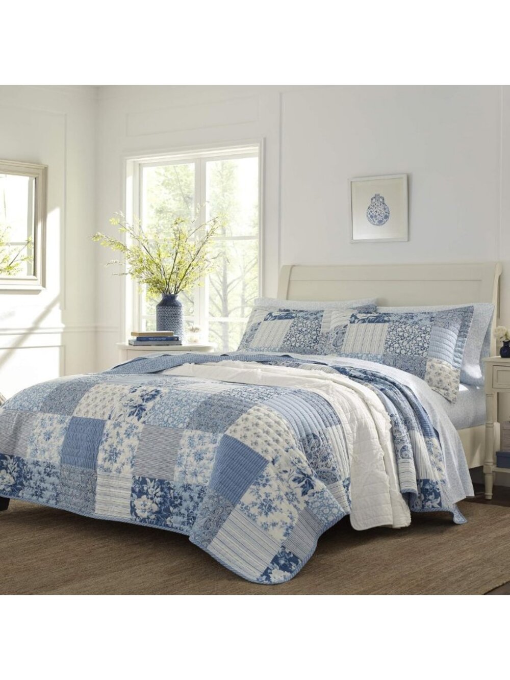 Reversible King Quilt Set - Cotton Bedding with Matching Shams, Farmhouse Decor